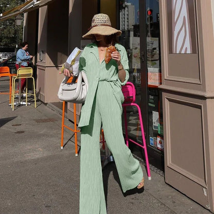 Two Piece Long Sleeve Suit Light Grey Green L