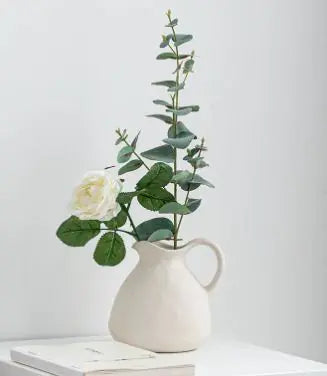 White Ceramic Pitcher Vase - - flower vase