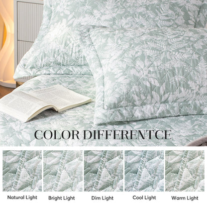 Kasentex Spring Lightweight Botanical Green Floral Quilt Set- Kasentex- {{Product type}}