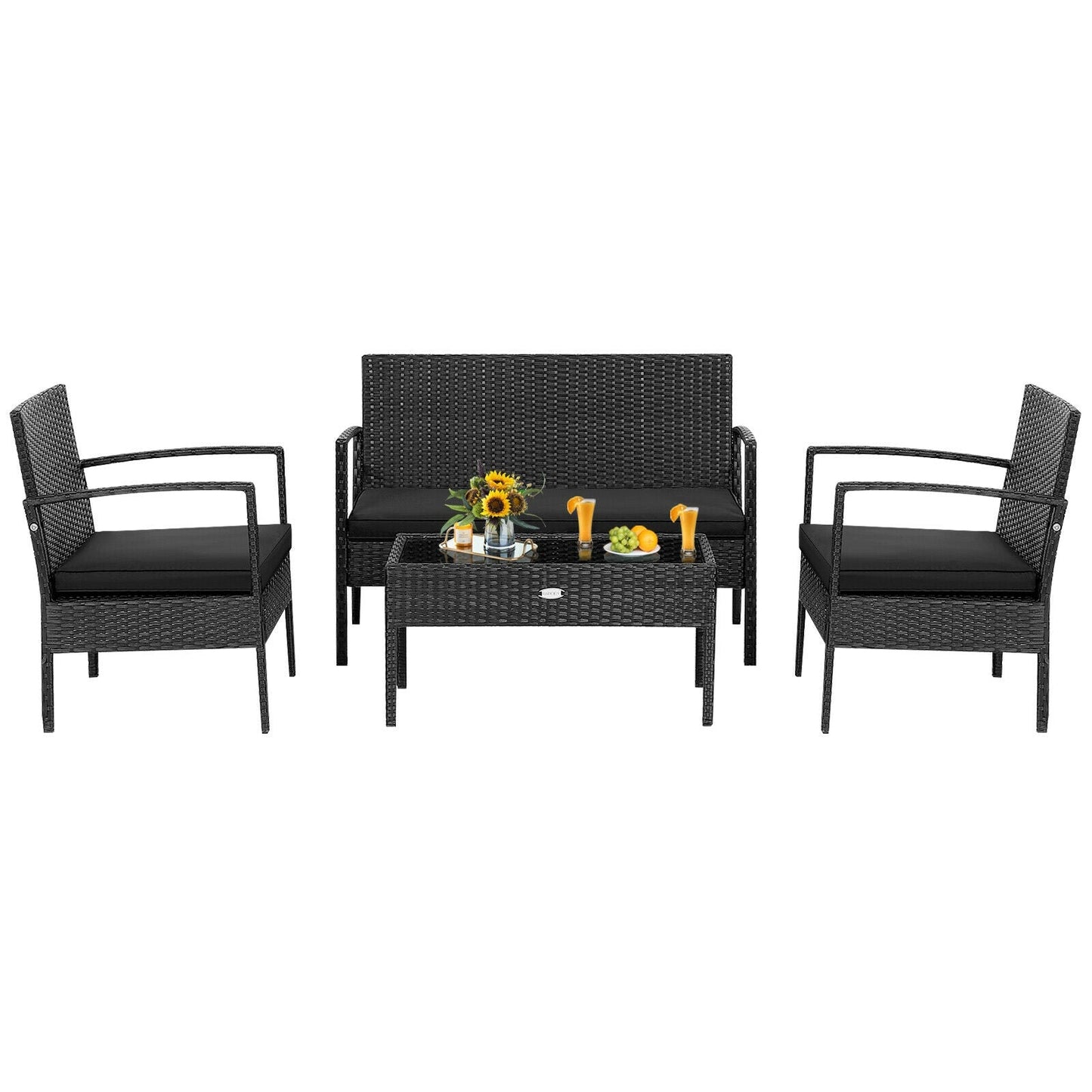 4 Pieces Patio Rattan Furniture Set with Cushion- DirectDeals- {{Product type}}