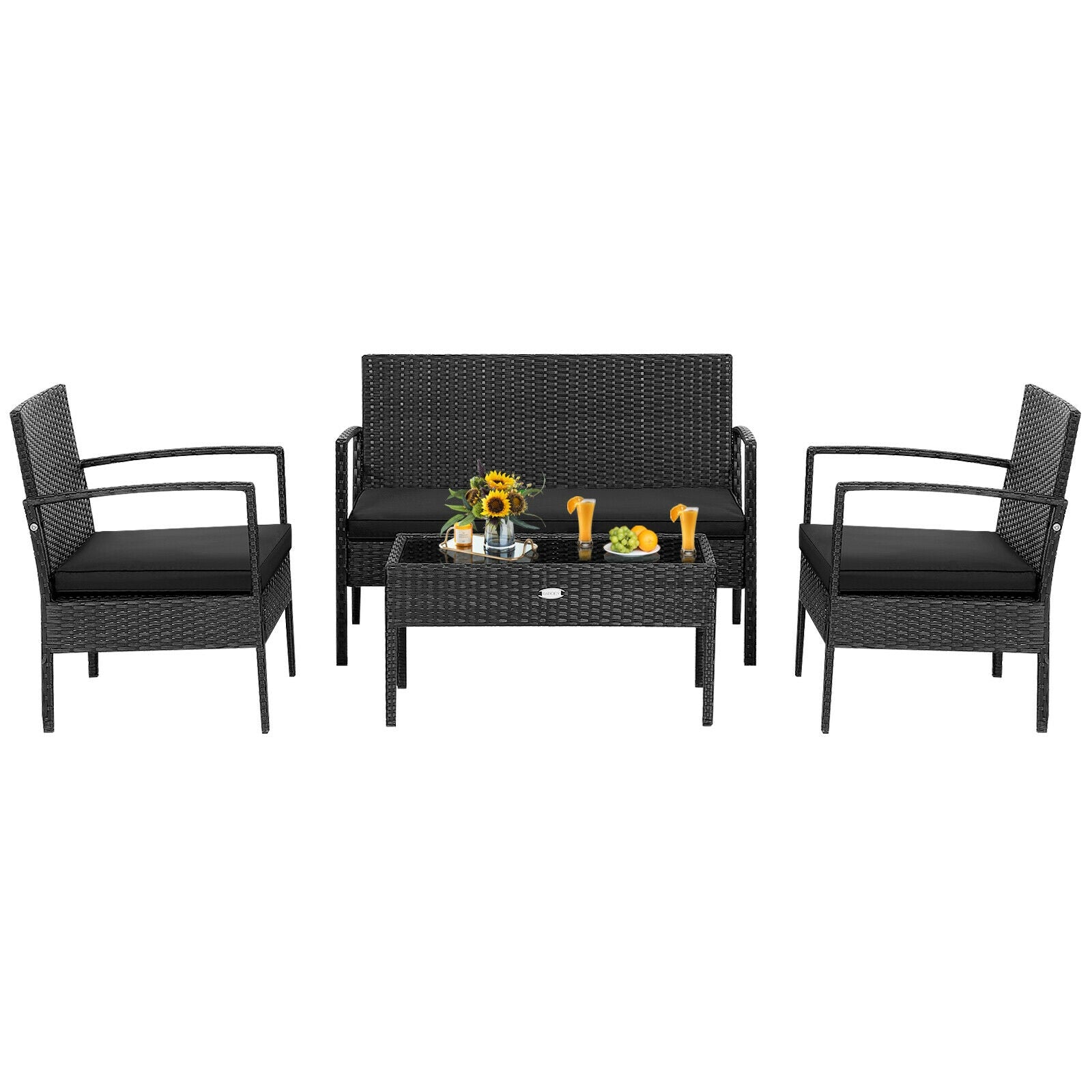 4 Pieces Patio Rattan Furniture Set with Cushion- DirectDeals- {{Product type}}