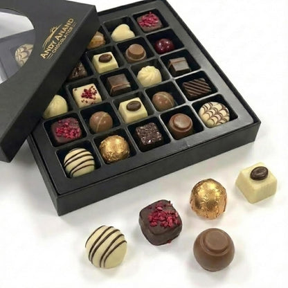 Andy Anand Premium Bon Bon Chocolate Collection, 25 pc – Truffles, Pralines, Pistachio Cream, Mint & Tiramisu, Birthday & Holiday Gift Box - - Food & Beverages > Desserts & Sweets > Chocolate