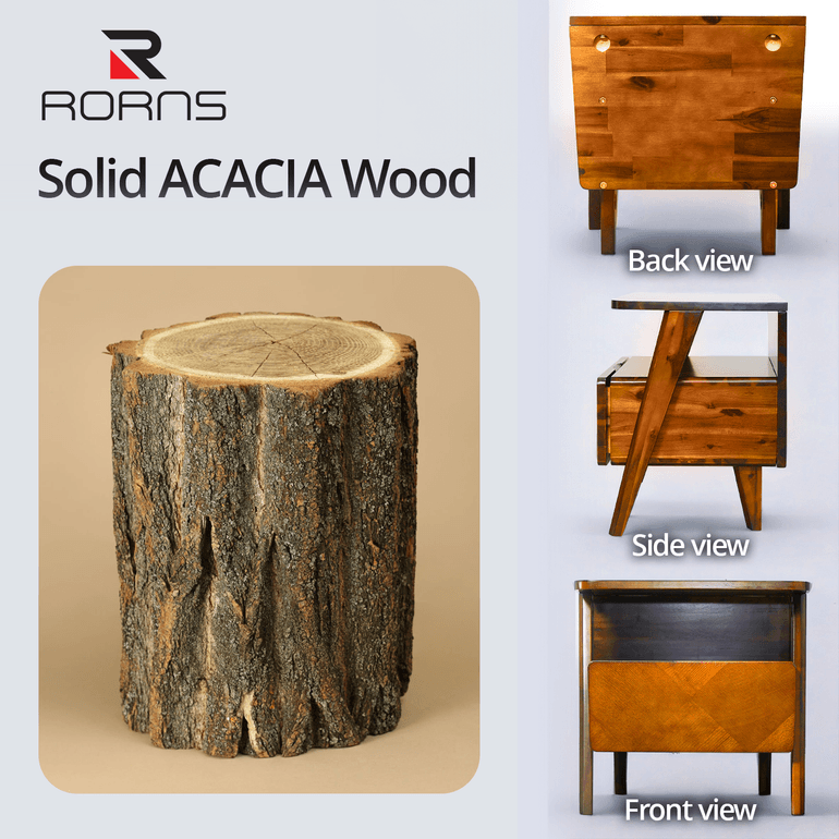 Rum Handcrafted Solid Wood Nightstand - - Nightstand