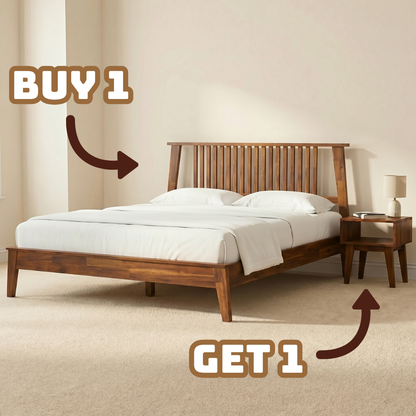Kaylin Solid Wood Bed Frame - Buy 1 Get 1 WaInut - Bed Frame