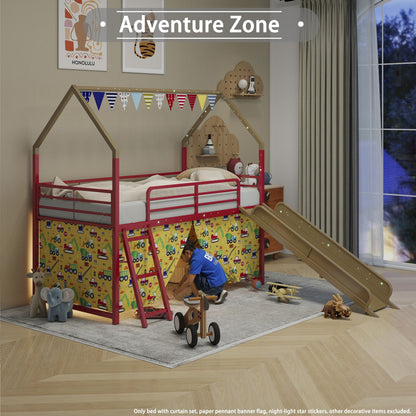 Jack - House Loft Bed With Slide And Curtain Set- HouseOfZazla- {{Product type}}