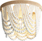 Three Light White Wood Bead Bohemian Chandelier Handmade - White -