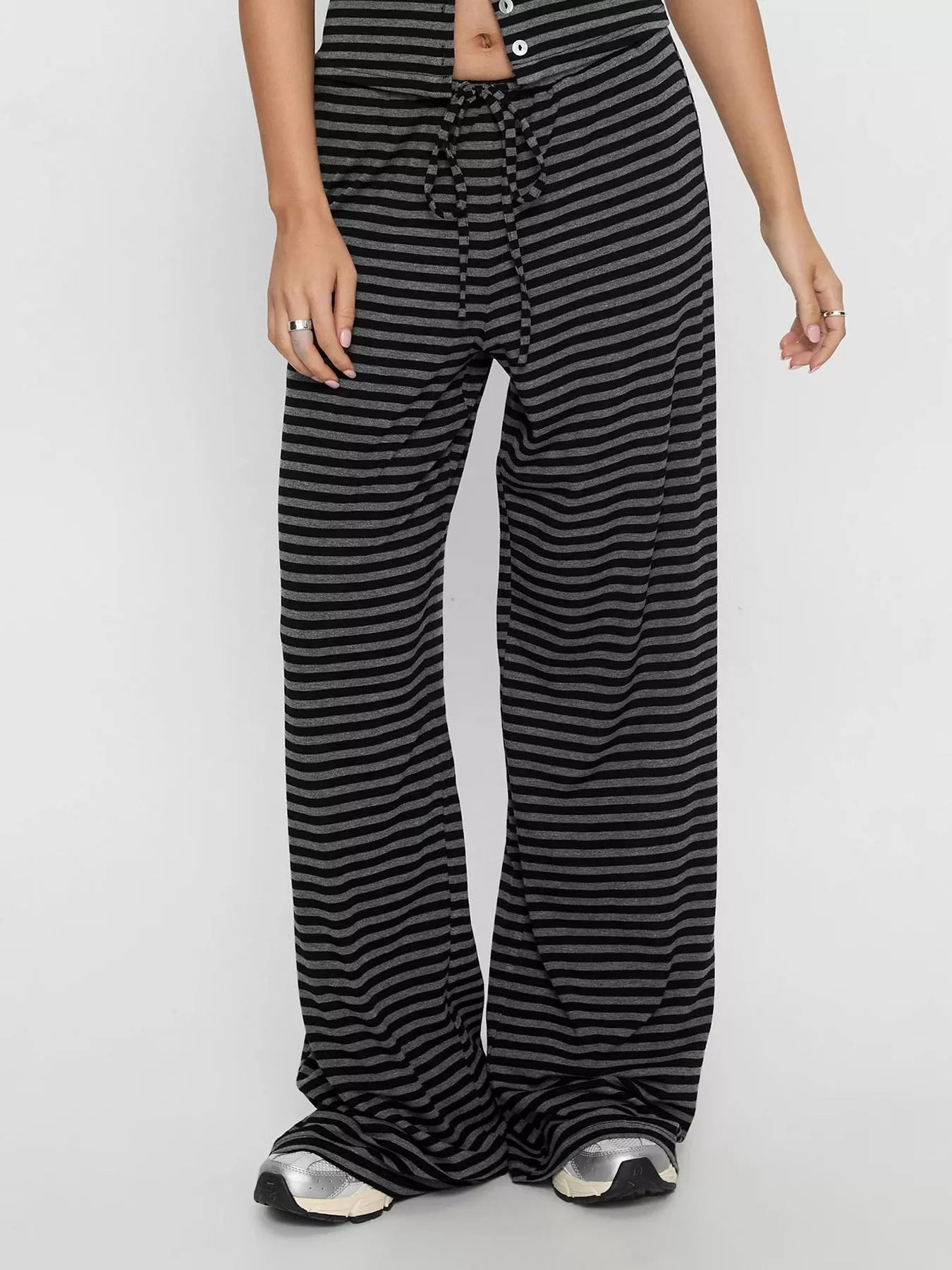 Striped Button-Down Top and Wide-Leg Pants Set- Shopimist- {{Product type}}