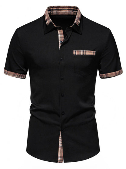 Men's Short Sleeve Plaid Trim Shirt - Black -
