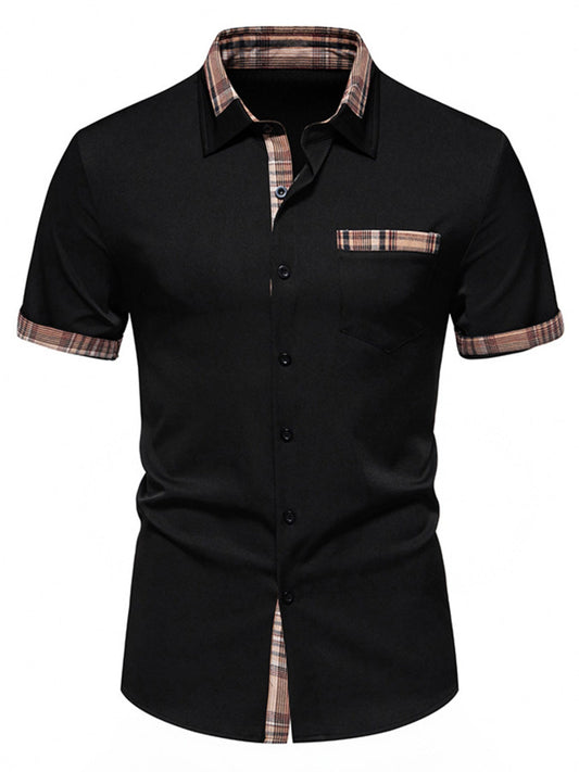 Men's Short Sleeve Plaid Trim Shirt - Black -