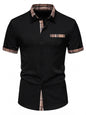 Men's Short Sleeve Plaid Trim Shirt - Black -