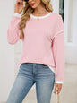 Contrast Trim Long Sleeve Sweatshirt - Pink -