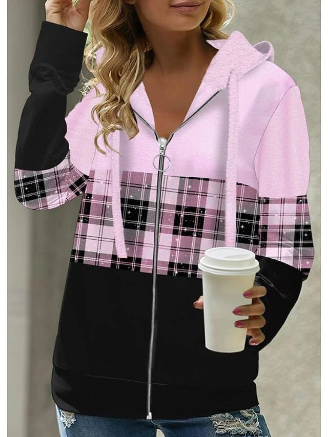 Loose Retro Hooded Zipper Sweatshirt - pink XL - hoodie
