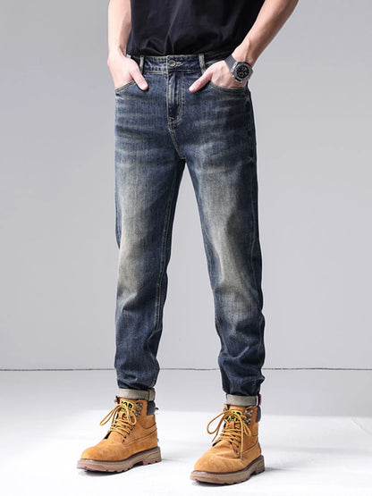 Men's Washed Straight Leg Jeans - -