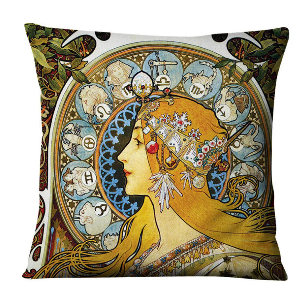 Vintage Art Nouveau Cushion Cover Linen Throw Cushion Pillow