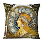 Vintage Art Nouveau Cushion Cover Linen Throw Cushion Pillow light blue tan