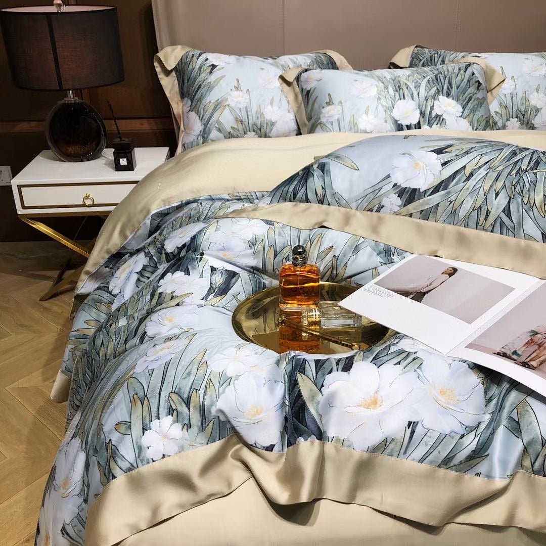 New Luxury Flower Floral Design Lyocell 60s Home Bedding Set