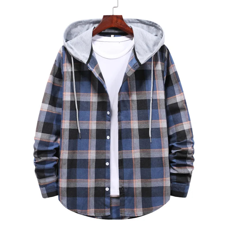 Work Shirt With Hood Mens Plaid Hoodie Shirt