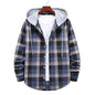 Work Shirt With Hood Mens Plaid Hoodie Shirt NAVY blue