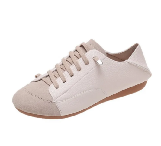 Womens Retro Round Toe Flat Shoes - Beige 37 - shoes