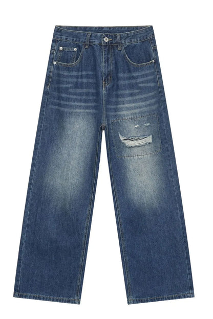 Men's Distressed Jeans with Pockets - -