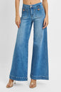 RISEN Light Blue Mid Rise Wide Front Patch Pocket Denim Jeans - MEDIUM - jeans