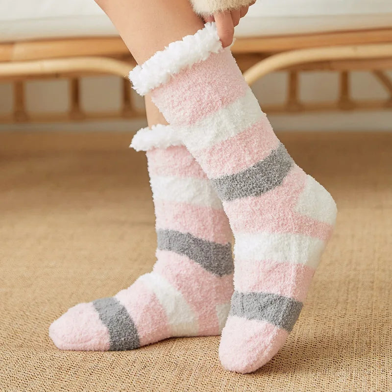 Fuzzy Cotton Socks Soft Warm Fleece Knit Non Slip Thick Winter Socks