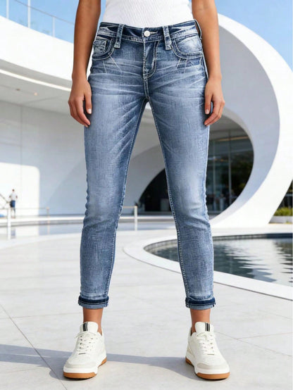 Washed Faded Cuffed Ankle Skinny Jeans- FitiqueFit- {{Product type}}