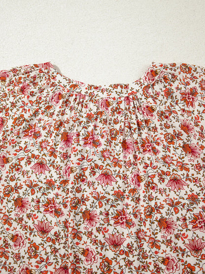 Floral Long Sleeve Button Down Blouse - -