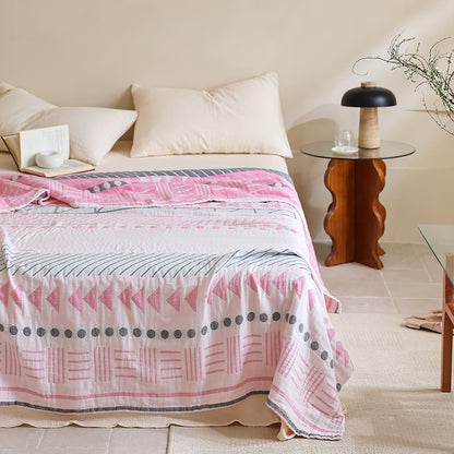 New Cotton Three-Layer Gauze Blanket for All Seasons - Macaxi-pink 200 * 230cm (about 1.25kg) - blanket