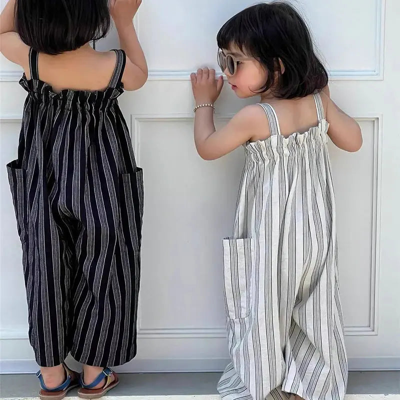 Casual Stripe Cotton Overalls