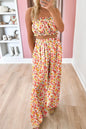 Boho Floral Bandeau Top and High Waist Wide Leg Pants Set - Floral -