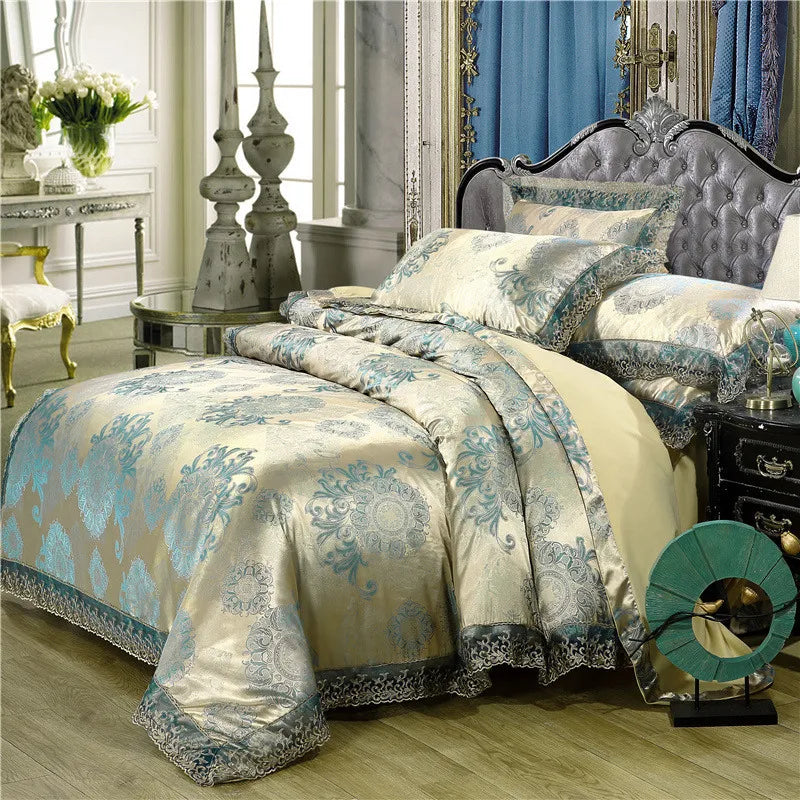 Duvet Cover Set Quilt Cover Lace Edge Jacquard Weave Bedding Set