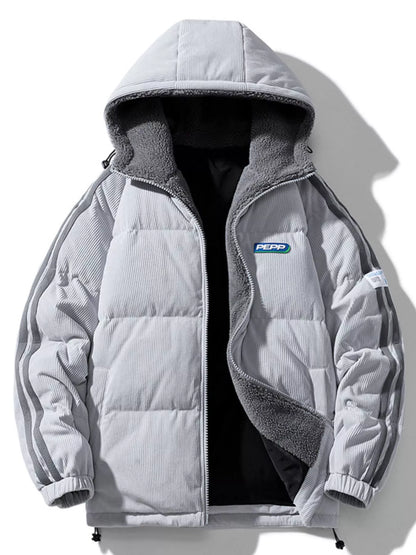 Men's Plus Size Hooded Zip Up Padded Jacket - Gray -