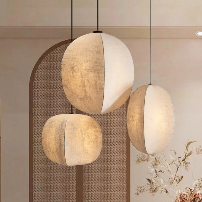 JYLIGHTING Modern Wabi-Sabi Lantern Chandelier Custom Fabric Pendant Light Store Restaurant Corridor Mall Decorative Lights