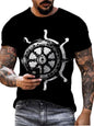 Men's Full Size Artistic Compass Graphic Round Neck T-Shirt Plus Size - Black -