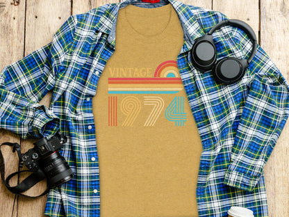 Vintage 1974 Retro Rainbow Distressed Design T-Shirt- Cloud 16 Clothing Co.- {{Product type}}