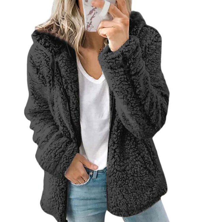 Thick Warm Soft Fleece Jacket Female Pocket Zipper Coat