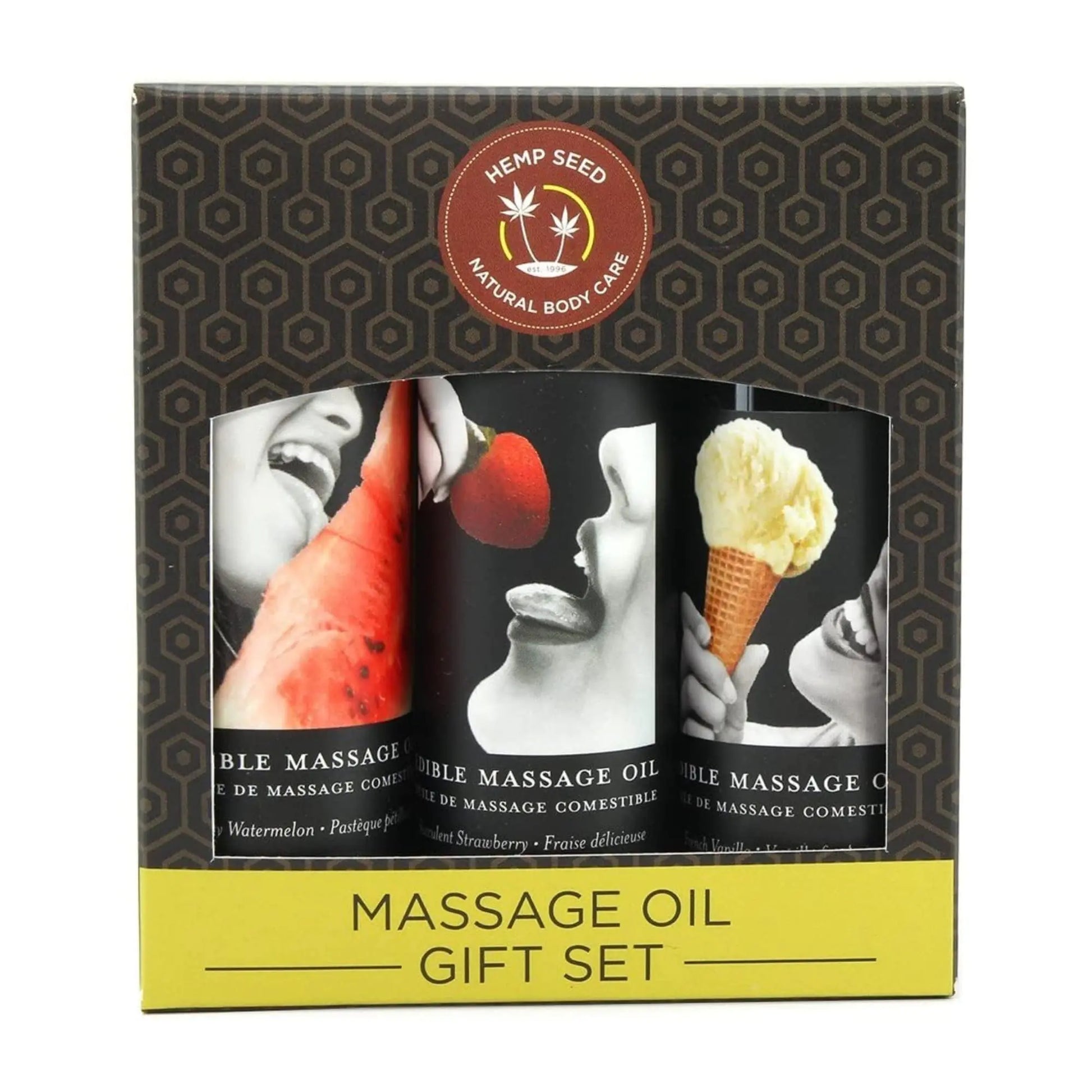 Earthly Body Edible Massage Oil Gift Set - Watermelon, Strawberry, Vanilla - oil