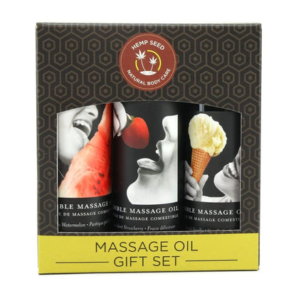 Earthly Body Edible Massage Oil Gift Set - Watermelon, Strawberry, Vanilla - oil