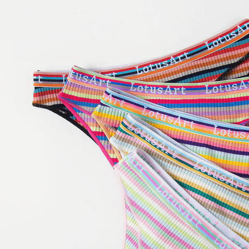 Classic Retro Low Waist Cotton Rainbow Stripe Briefs - Kia Day Design