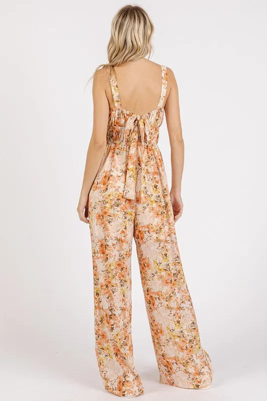 Mittoshop Flower Print Gathered Bust Sleeveless Jumpsuit - -