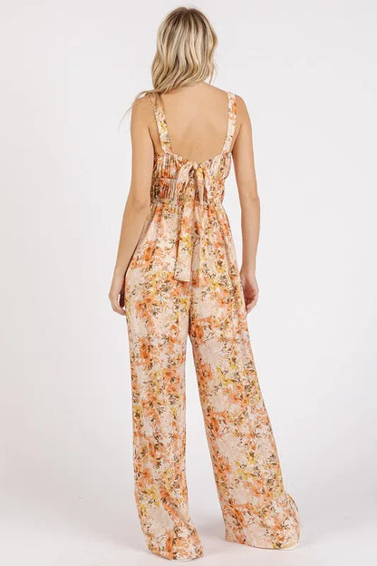 Mittoshop Flower Print Gathered Bust Sleeveless Jumpsuit - -