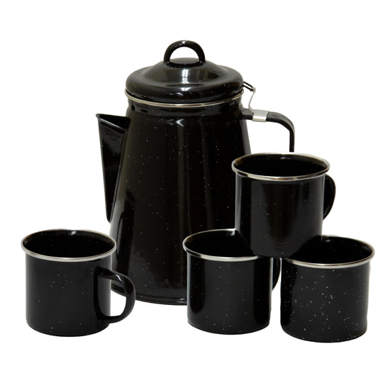 Stansport Enamel Percolator Coffee Pot & 4 Mug Set - Black - - percolator mug set