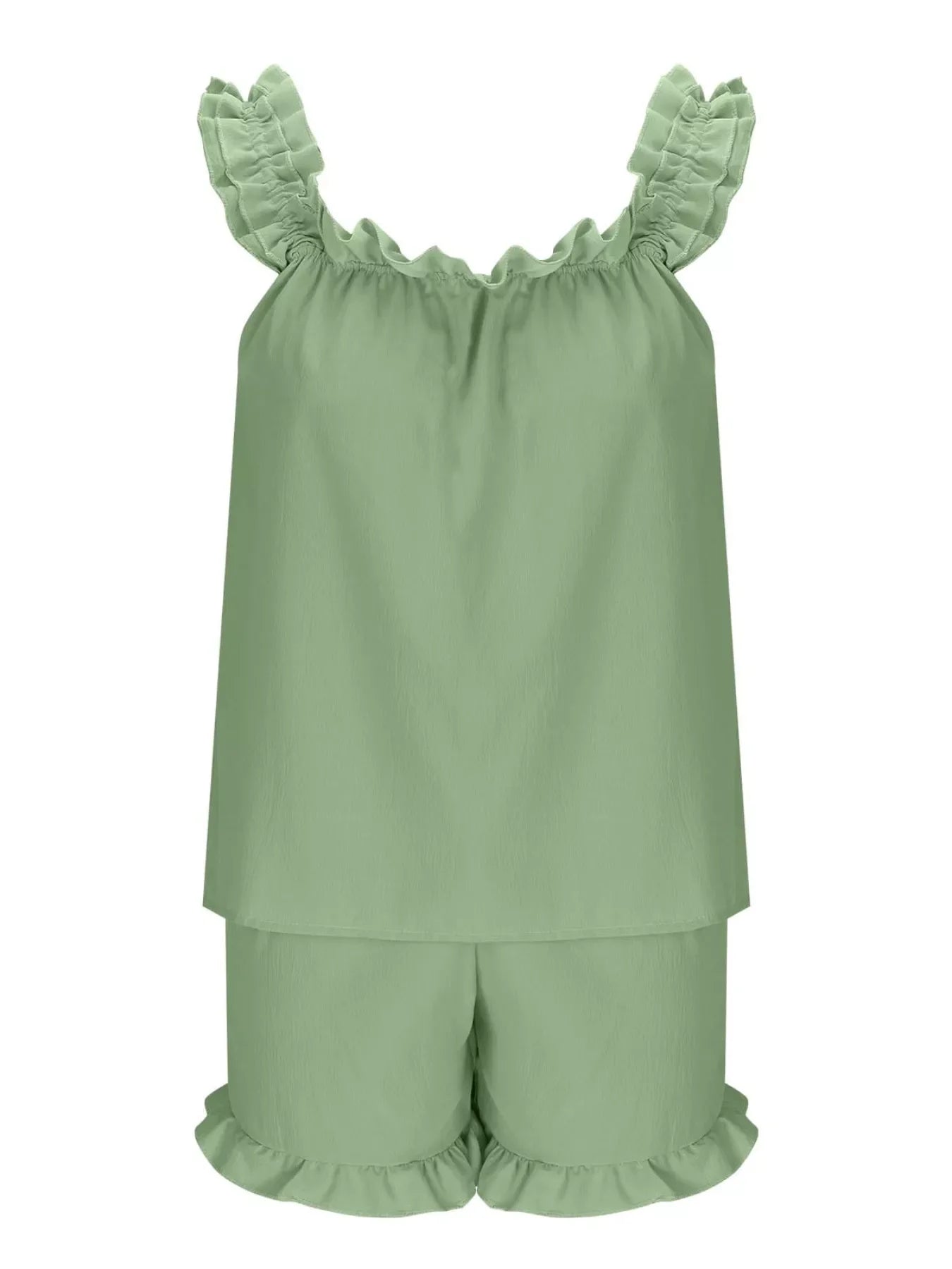 Ruffle Trim Sleeveless Top and Shorts Set- Shopimist- {{Product type}}
