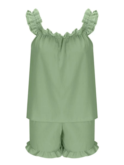 Ruffle Trim Sleeveless Top and Shorts Set- Shopimist- {{Product type}}