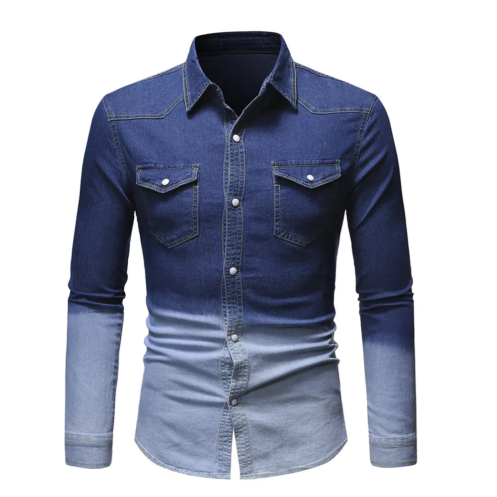 Men's Gradient Denim Long Sleeve Shirt - Kia Day Design