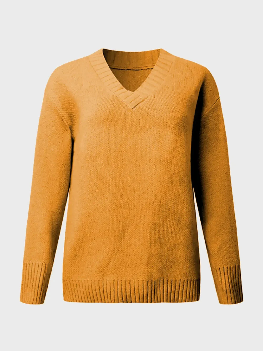 V-Neck Long Sleeve Knit Top - -