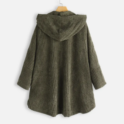 Loose Plus Size Retro Corduroy Coat - Green XL - coat
