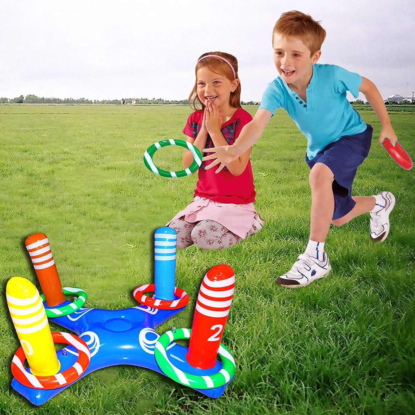 Inflatable Basketball Hoop for Pool Games Outdoors - Old cross 4 striped circles - pool toy