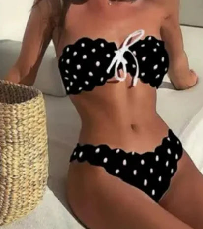 Polka Dot Printed Bikini Set - - bikini
